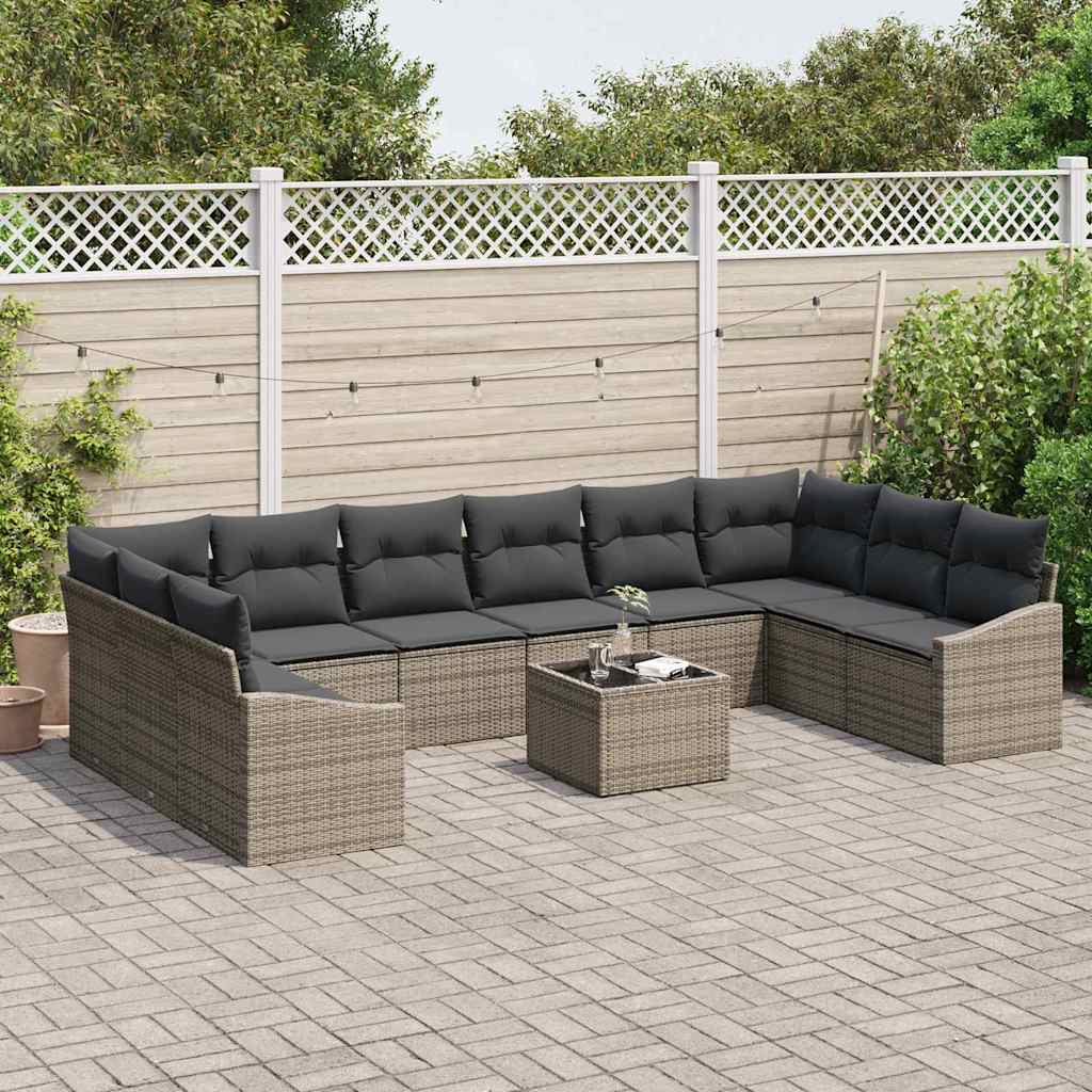 vidaXL Zestaw Sof z poduszką 11 pcs Szary polirattan
