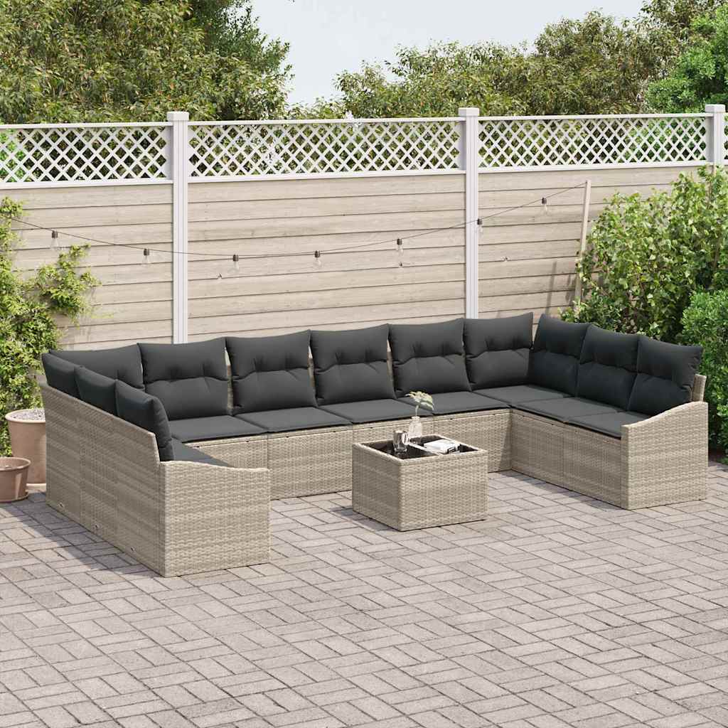 vidaXL Zestaw Sof z poduszką 11 pcs Jasnoszary polirattan