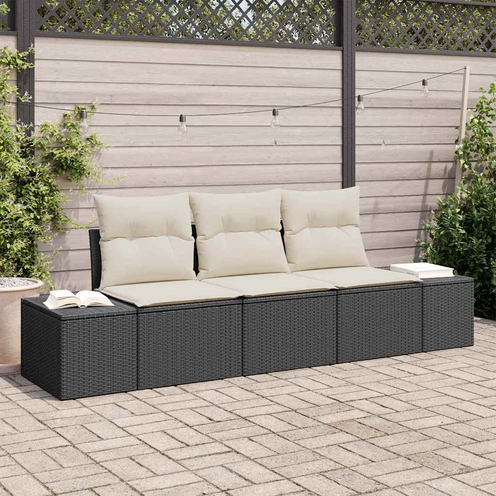 vidaXL Zestaw Sof z poduszką 3 pcs Czarny polirattan