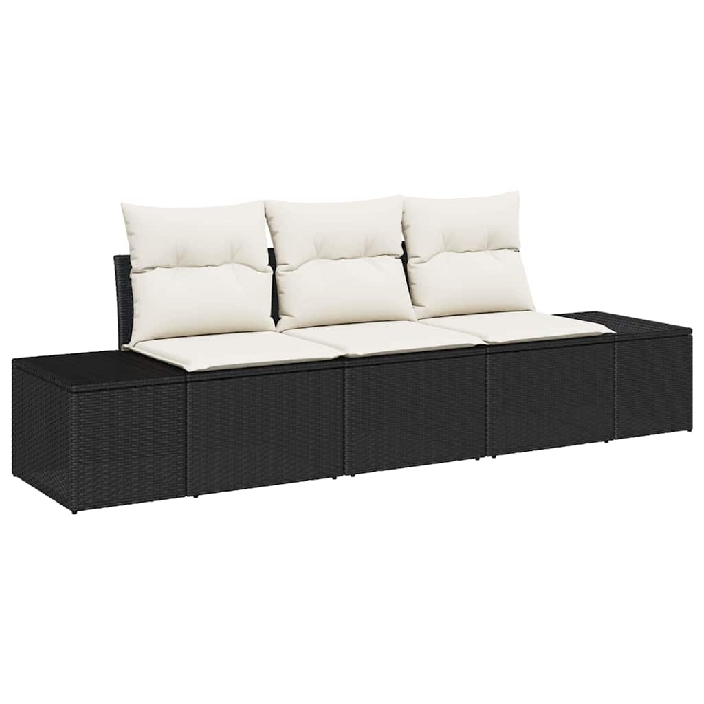 vidaXL Zestaw Sof z poduszką 3 pcs Czarny polirattan