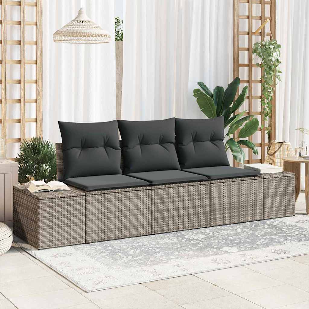 vidaXL Zestaw Sof z poduszką 3 pcs Szary polirattan