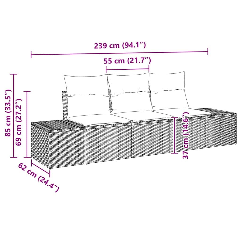 vidaXL Zestaw Sof z poduszką 3 pcs Jasnoszary polirattan