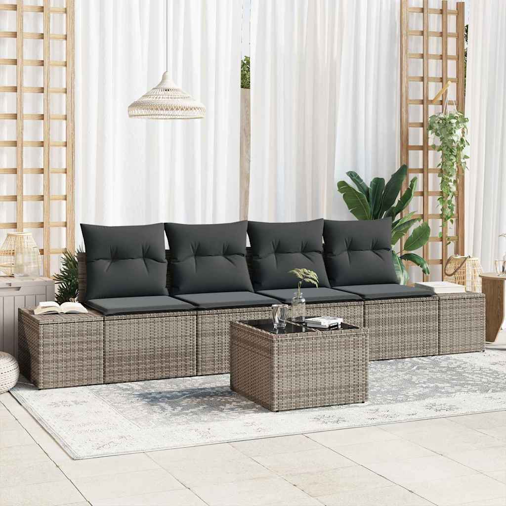 vidaXL Zestaw Sof z poduszką z poduszką 5 pcs Szary polirattan
