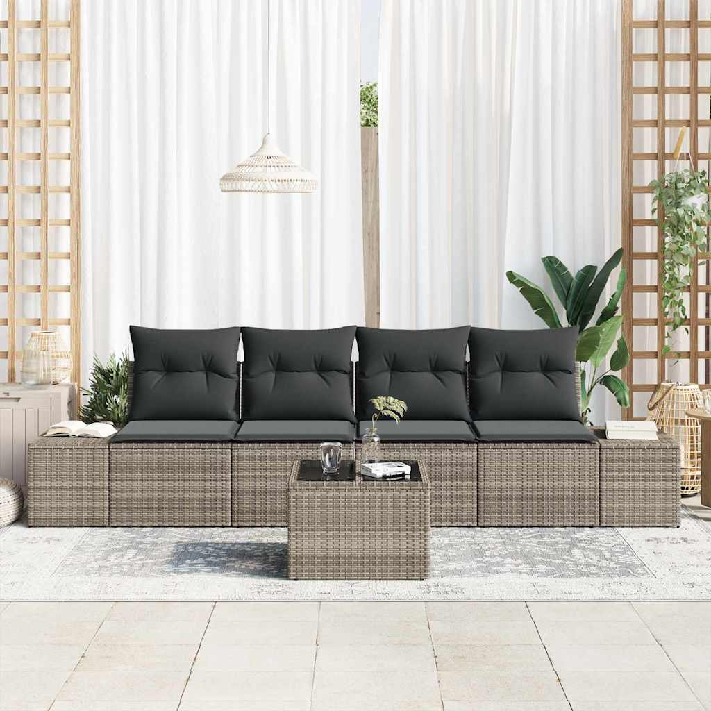 vidaXL Zestaw Sof z poduszką z poduszką 5 pcs Szary polirattan