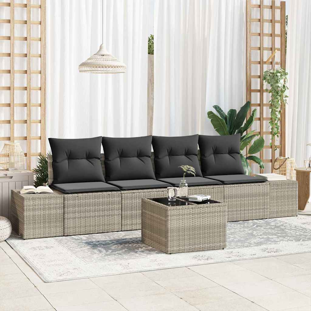vidaXL Zestaw Sof z poduszką z poduszką 5 pcs Jasnoszary polirattan