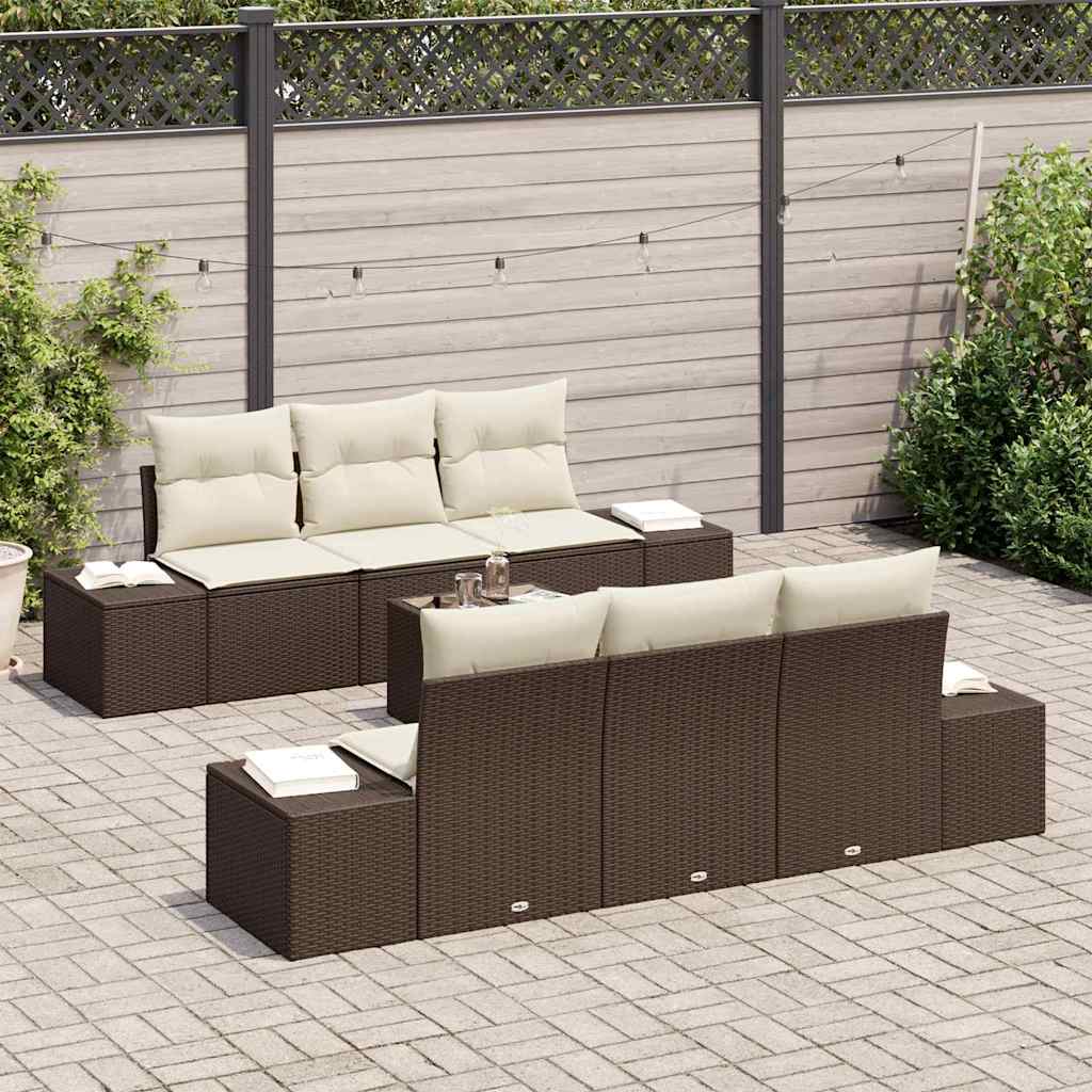 vidaXL Zestaw Sof na Ogród z poduszką 7 pcs Brązowy polirattan