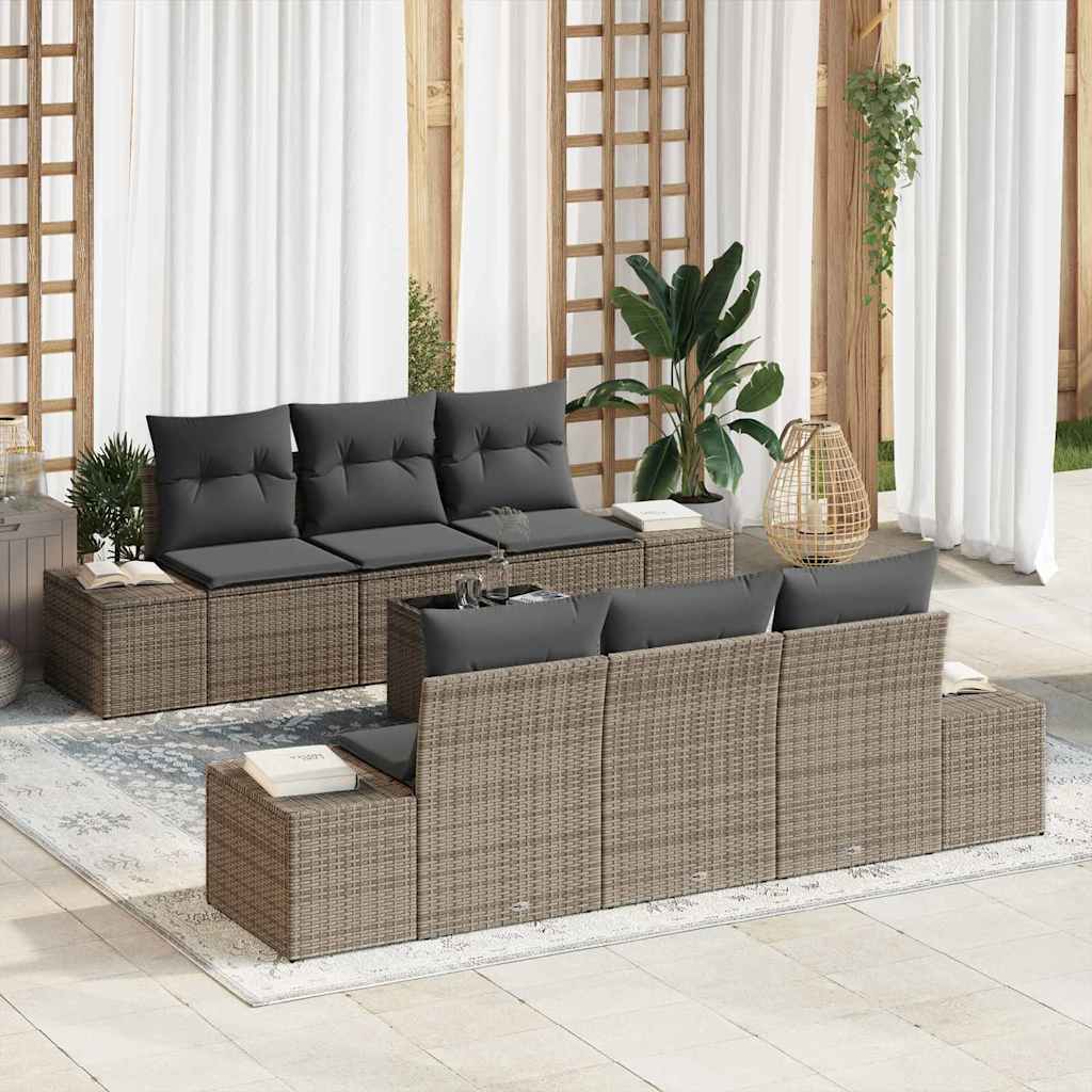 vidaXL Zestaw Sof na Ogród z poduszką 7 pcs Szary polirattan