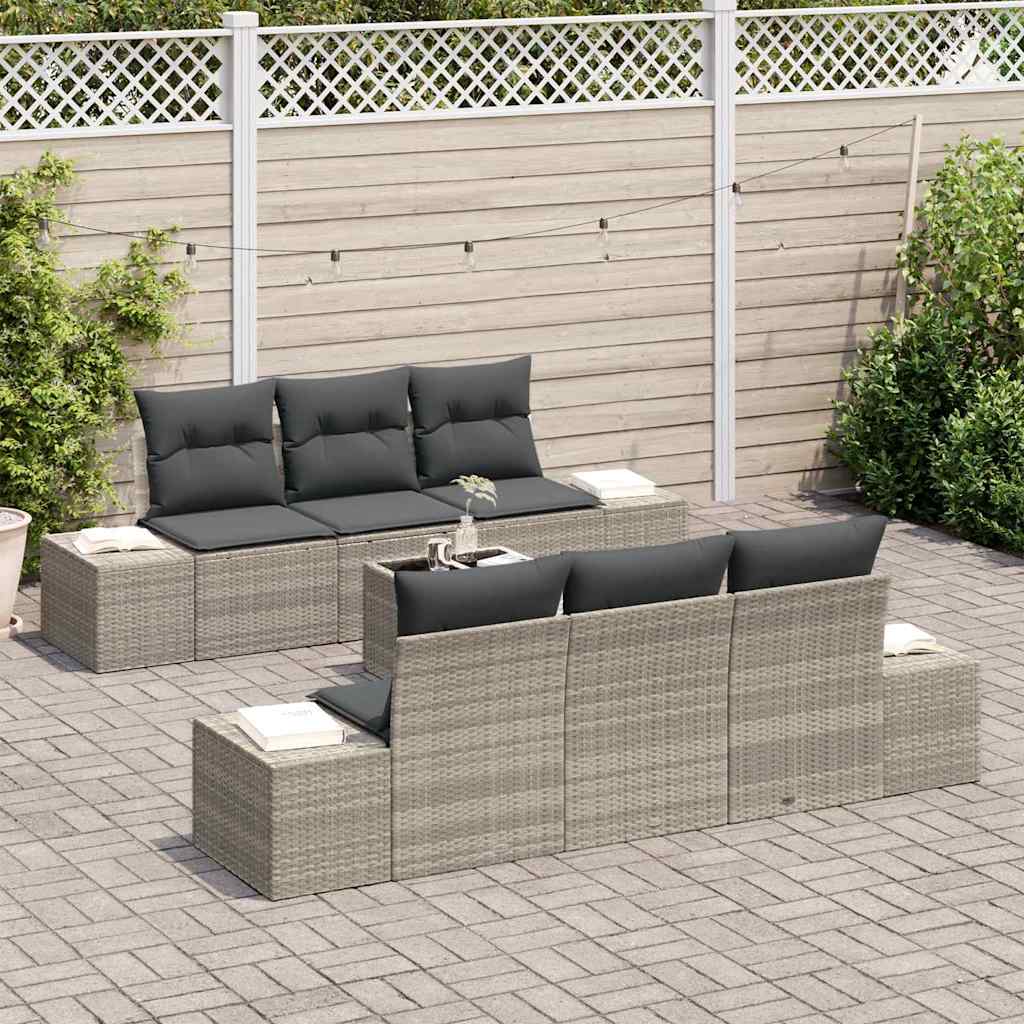 vidaXL Zestaw Sof na Ogród z poduszką 7 pcs Jasnoszary polirattan