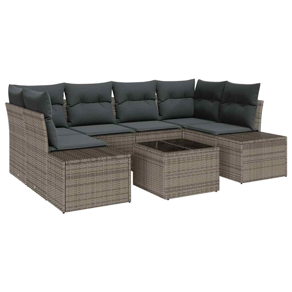 vidaXL Zestaw Sof na Ogród z poduszką 7 pcs Szary polirattan