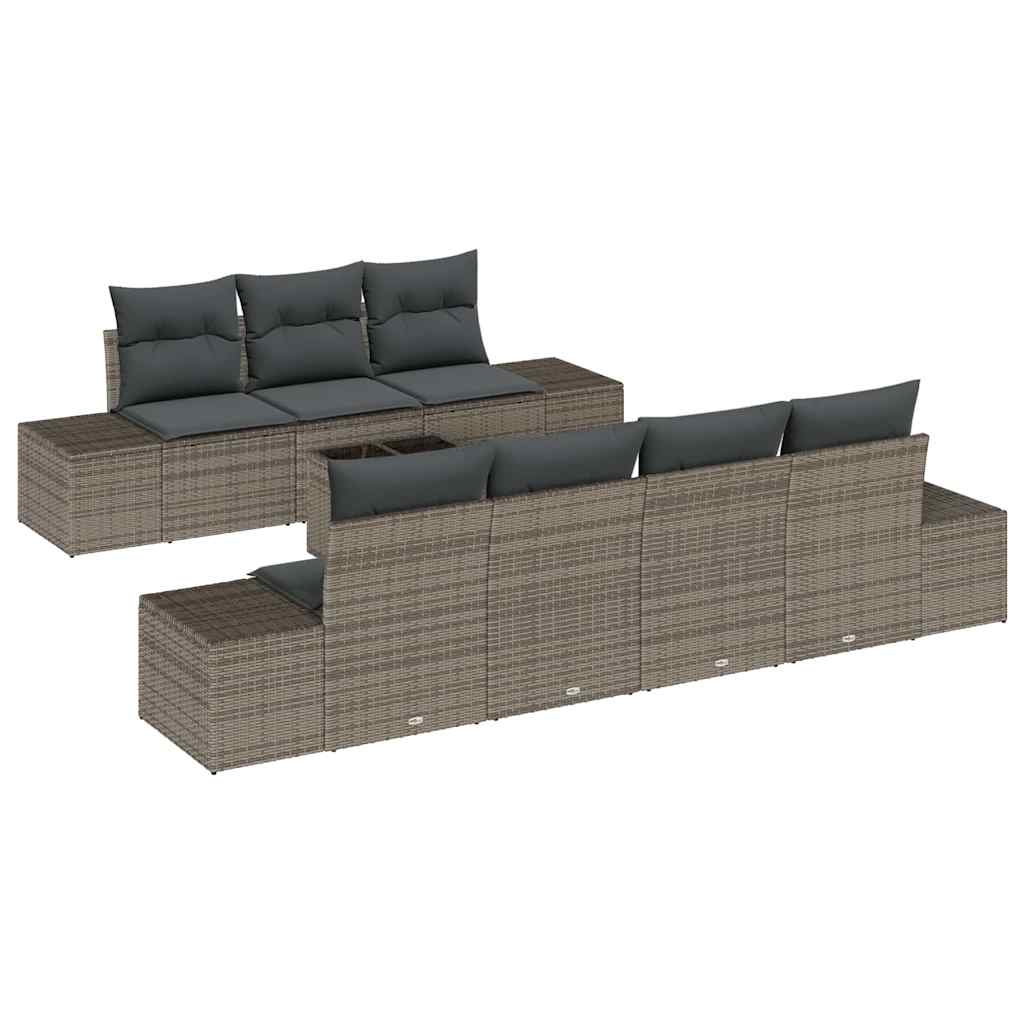 vidaXL Zestaw Sof na Ogród z poduszką 8 pcs Szary polirattan