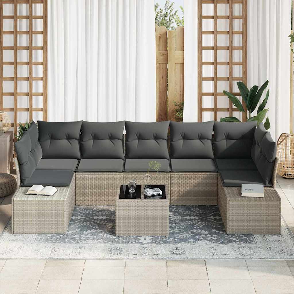 vidaXL Zestaw Sof na Ogród z poduszką 8 pcs Jasnoszary polirattan