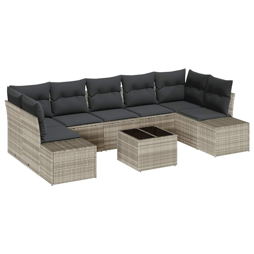 vidaXL Zestaw Sof na Ogród z poduszką 8 pcs Jasnoszary polirattan