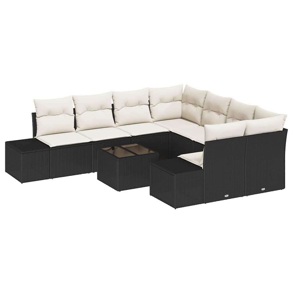 vidaXL Zestaw Sof na Ogród z poduszką 9 pcs Czarny polirattan