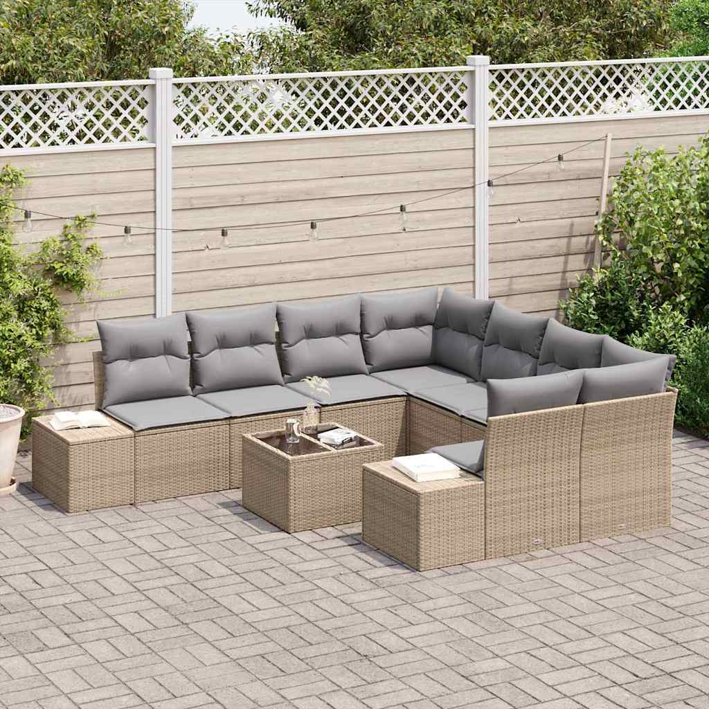 vidaXL Zestaw Sof na Ogród z poduszką 9 pcs Beżowy polirattan