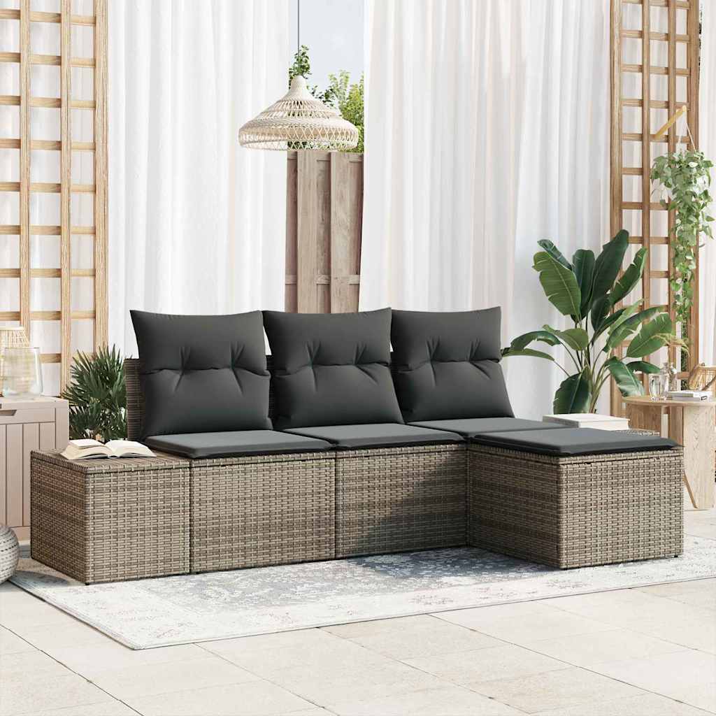 vidaXL Zestaw Sof na Ogród z poduszką 4 pcs Szary polirattan