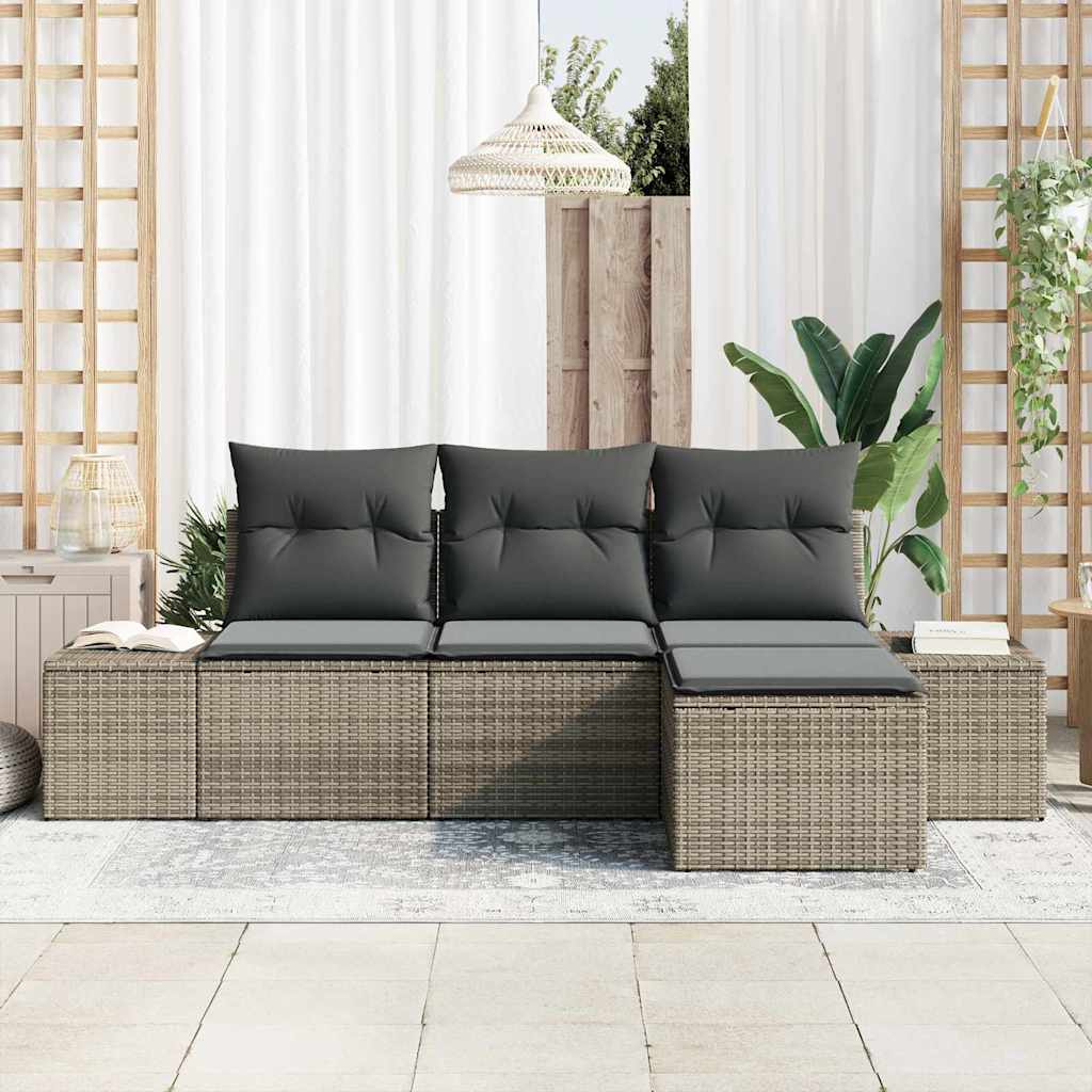 vidaXL Zestaw Sof na Ogród z poduszką 4 pcs Szary polirattan