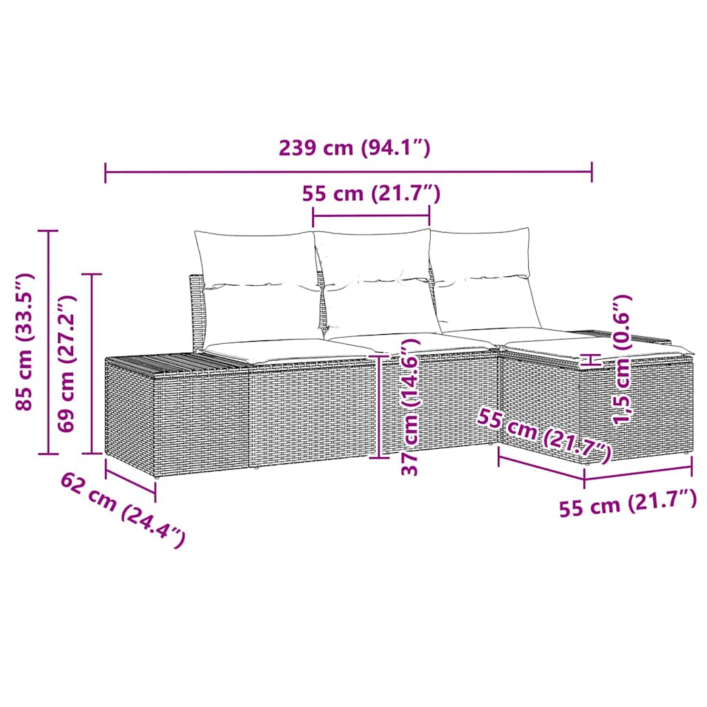 vidaXL Zestaw Sof na Ogród z poduszką 4 pcs Szary polirattan