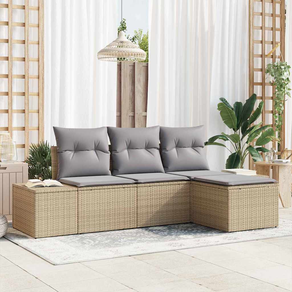 vidaXL Zestaw Sof na Ogród z poduszką 4 pcs Beżowy polirattan