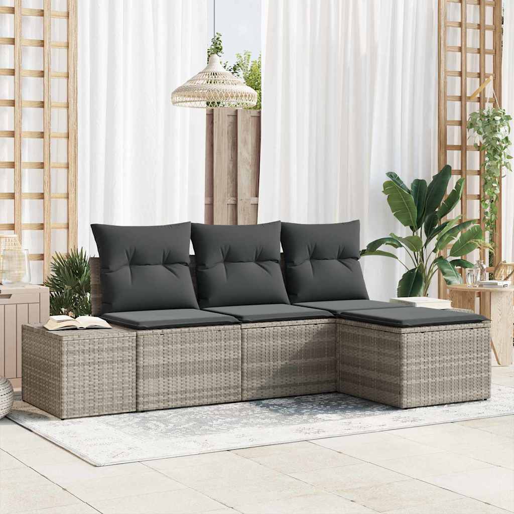 vidaXL Zestaw Sof na Ogród z poduszką 4 pcs Jasnoszary polirattan