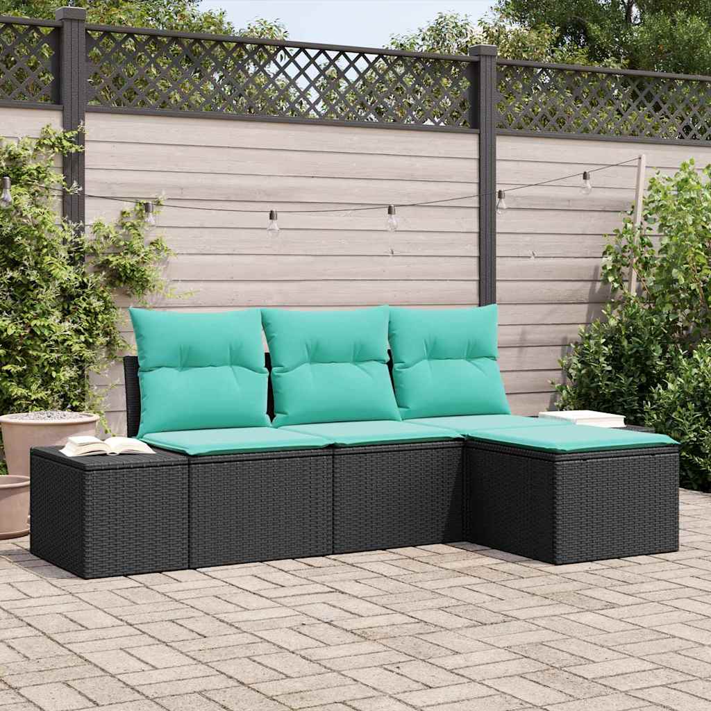 vidaXL Zestaw Sof 4 szt. Czarny [Syntetyczny]: Rattan poli