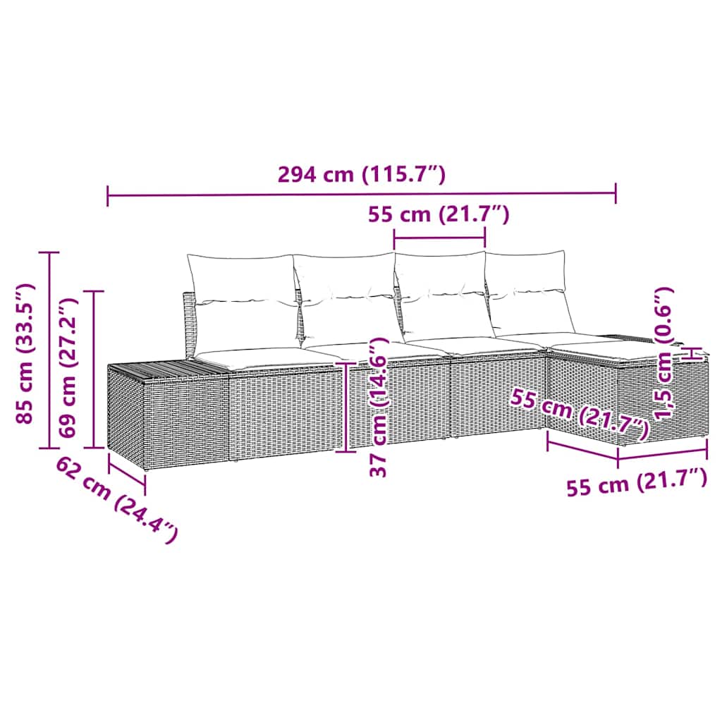 vidaXL Zestaw Sof na Ogród z poduszką 5 pcs Beżowy polirattan