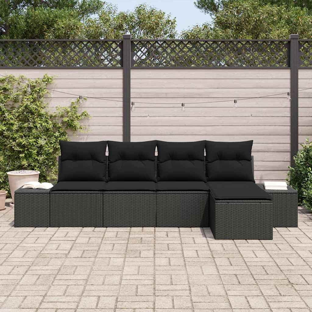 vidaXL Zestaw Sof na Ogród z poduszką 5 pcs Czarny polirattan