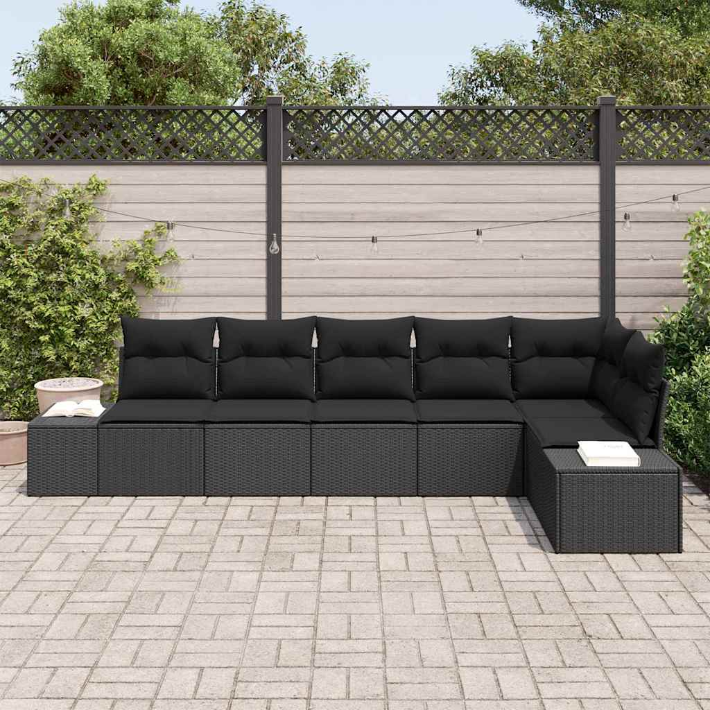 vidaXL Zestaw Sof na Ogród z poduszką 6 pcs Czarny polirattan