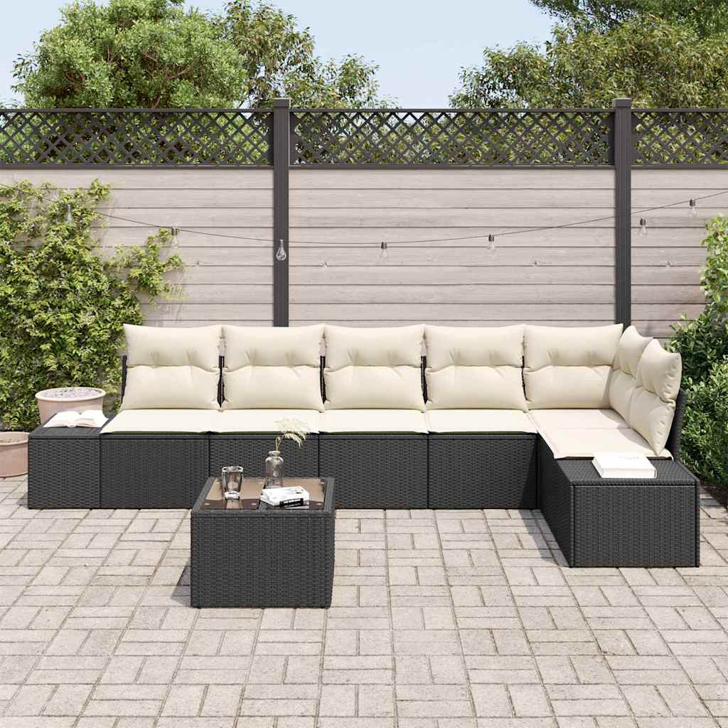 vidaXL Zestaw Sof na Ogród 7 pcs Czarny i kremowy polirattan