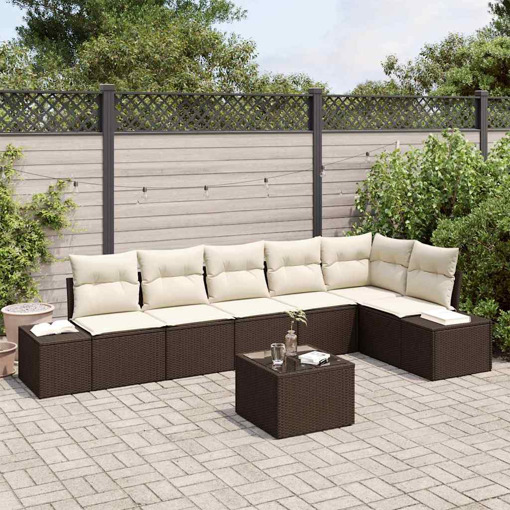 vidaXL Zestaw Sof na Ogród 7 pcs Brązowy i Kremowy polirattan