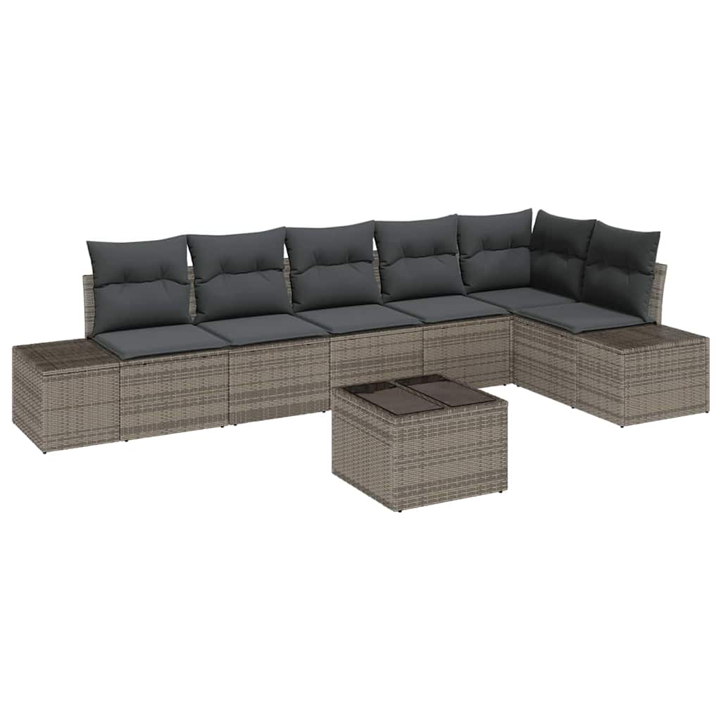 vidaXL Zestaw Sof na Ogród z poduszką 7 pcs Szary polirattan