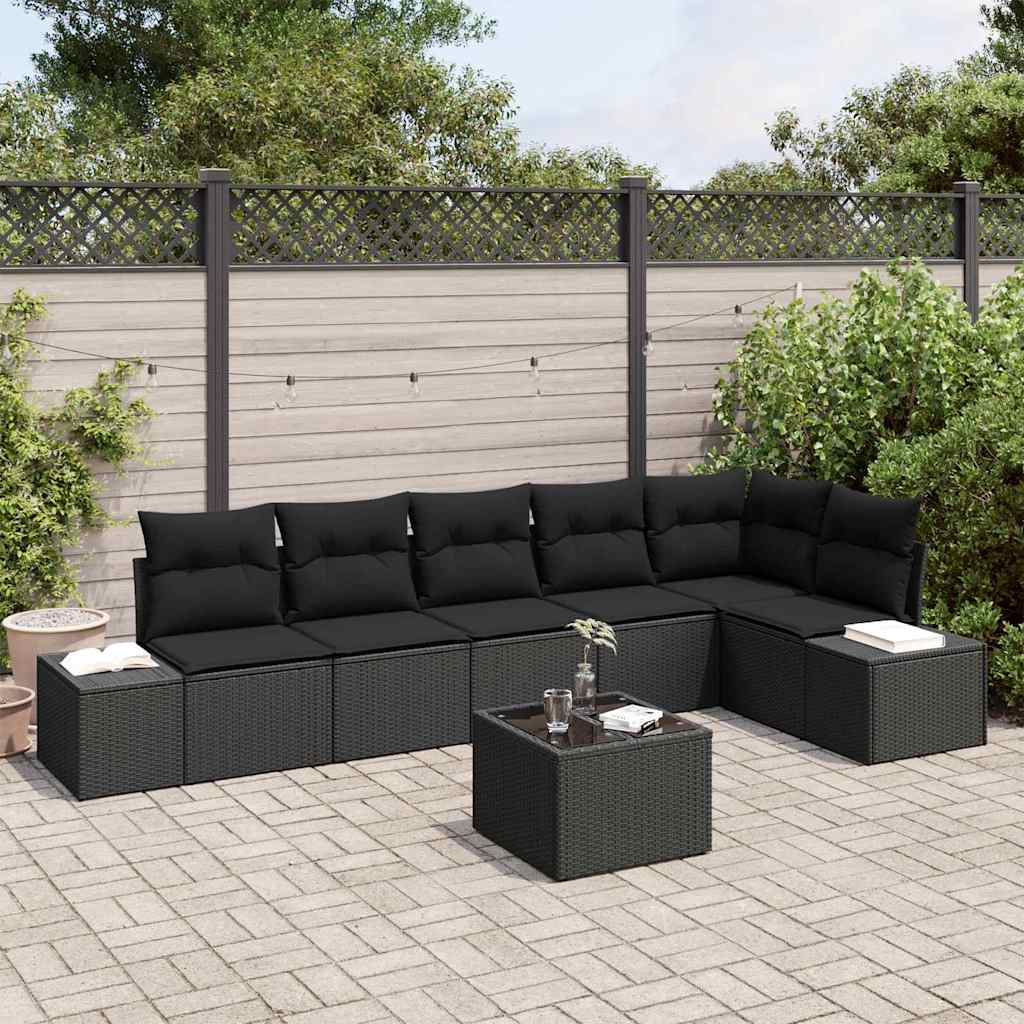 vidaXL Zestaw Sof na Ogród z poduszką 7 pcs Czarny polirattan