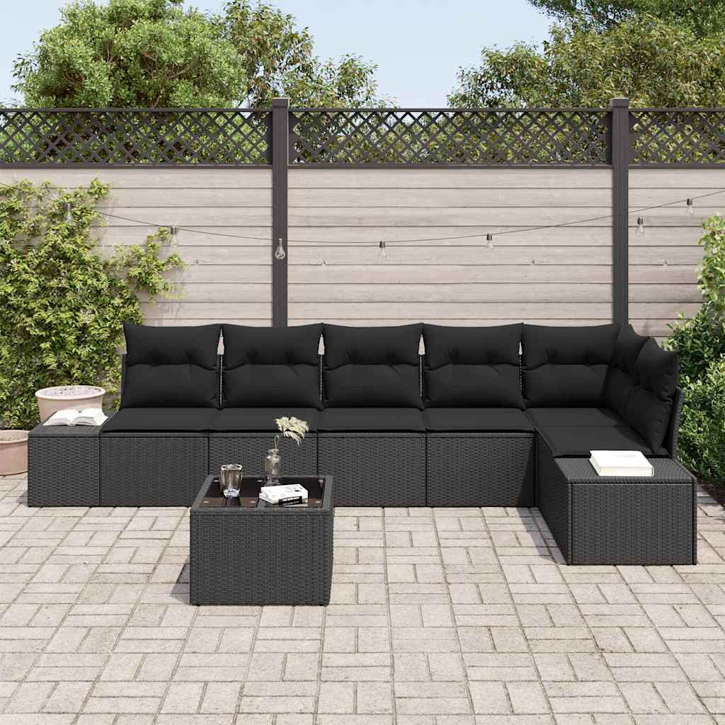 vidaXL Zestaw Sof na Ogród z poduszką 7 pcs Czarny polirattan