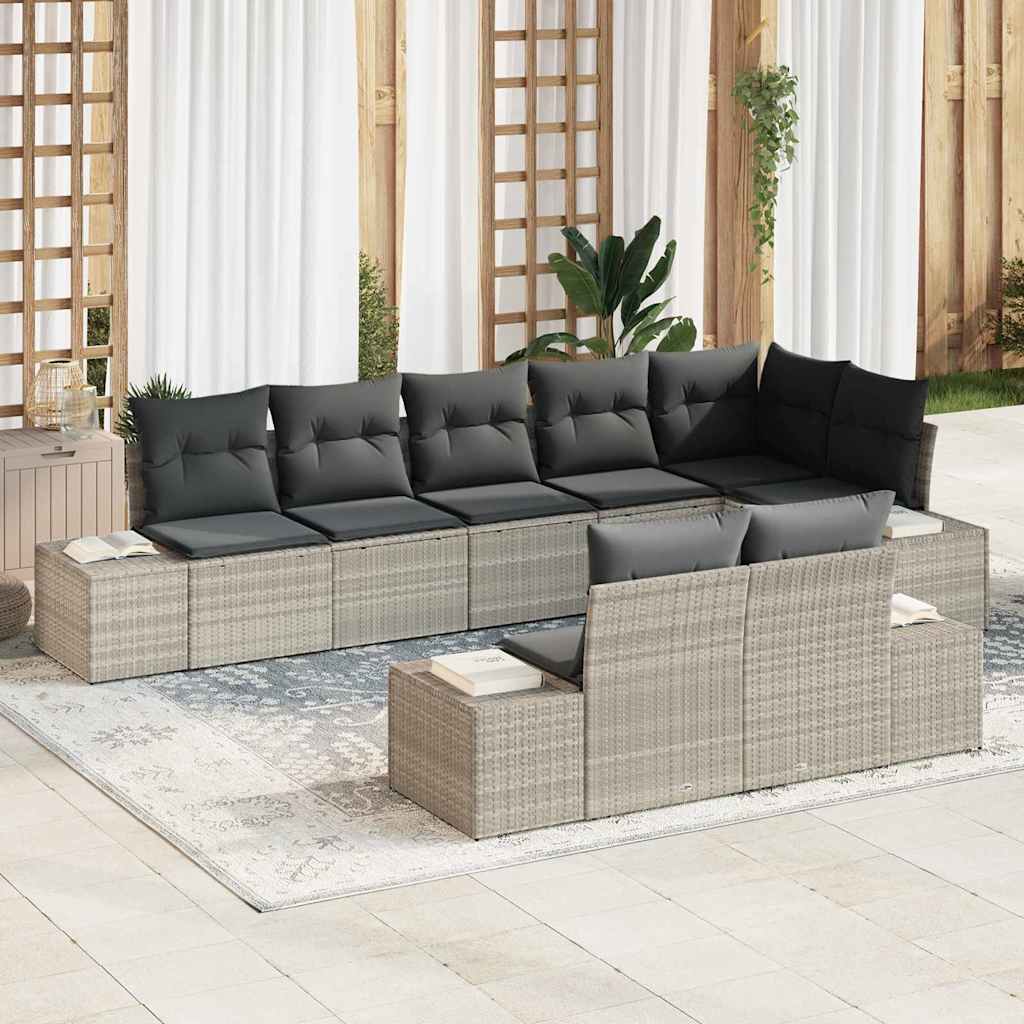 vidaXL Zestaw Sof na Ogród z poduszką 8 pcs Jasnoszary polirattan
