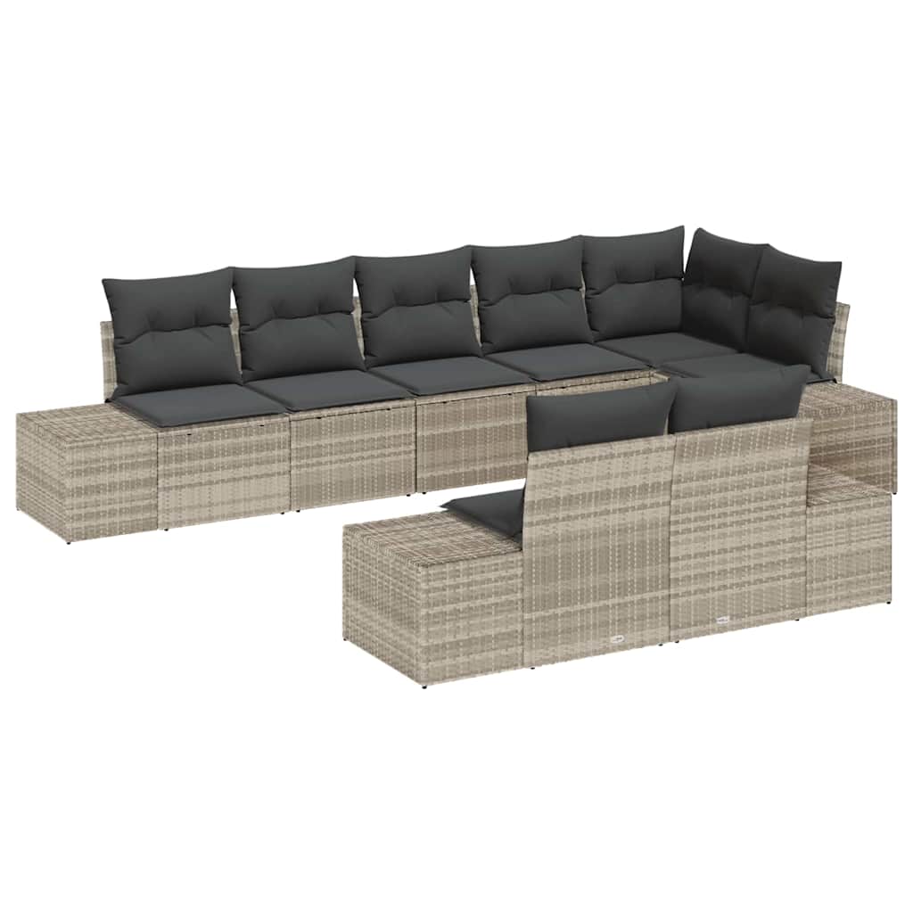 vidaXL Zestaw Sof na Ogród z poduszką 8 pcs Jasnoszary polirattan