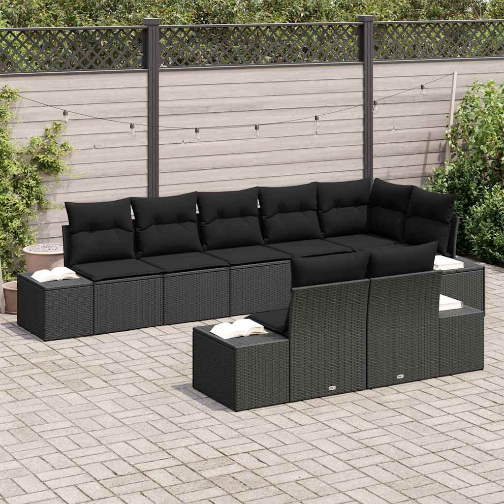 vidaXL Zestaw Sof na Ogród z poduszką 8 pcs Czarny polirattan