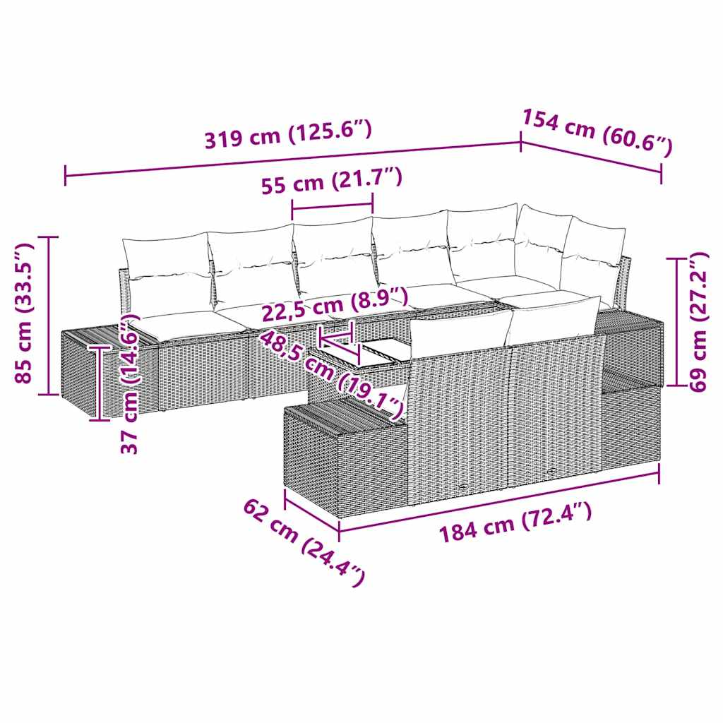 vidaXL Zestaw Sof na Ogród z poduszką 9 pcs Jasnoszary polirattan