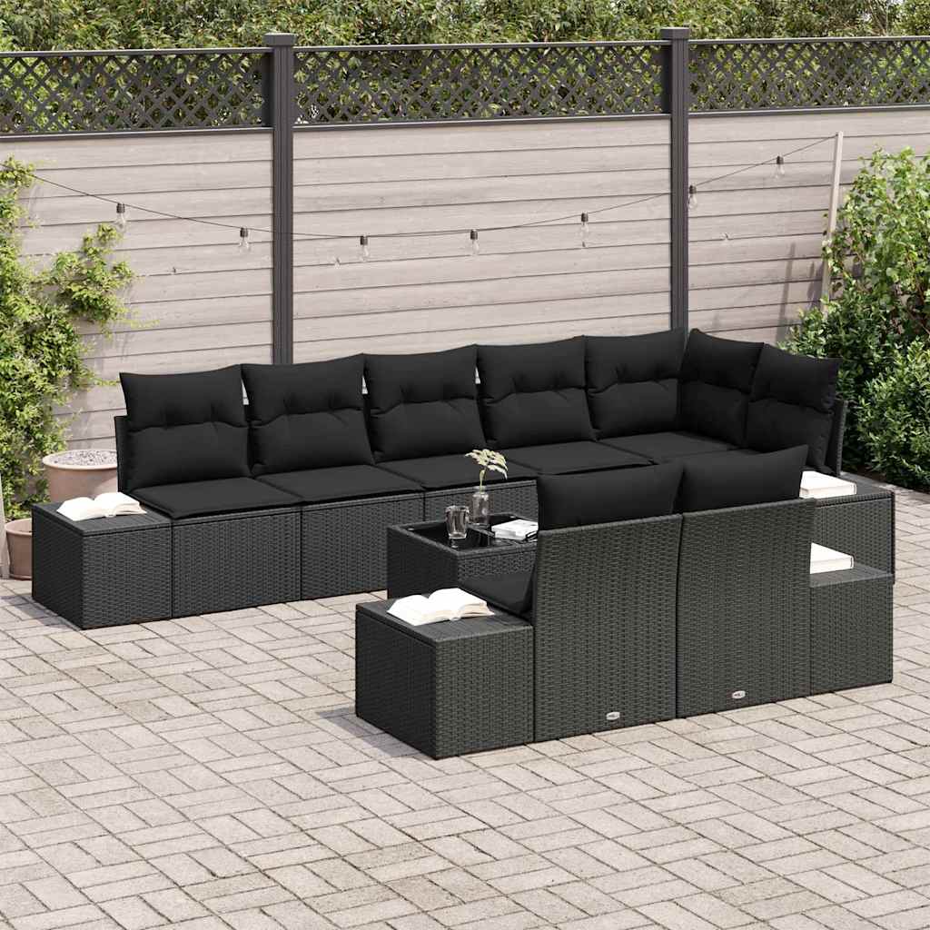 vidaXL Zestaw Sof na Ogród z poduszką 9 pcs Czarny polirattan