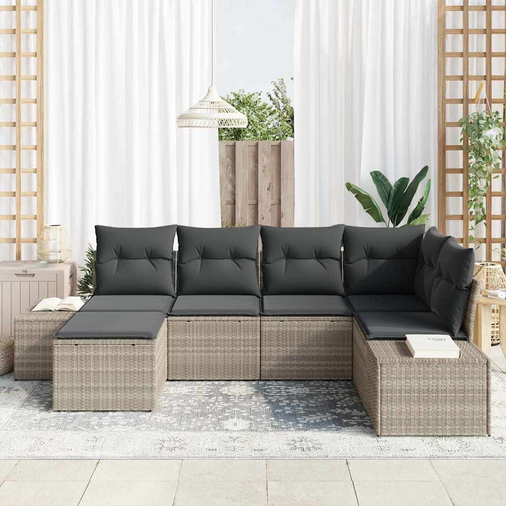 vidaXL Zestaw Sof na Ogród z poduszką 6 pcs Jasnoszary polirattan