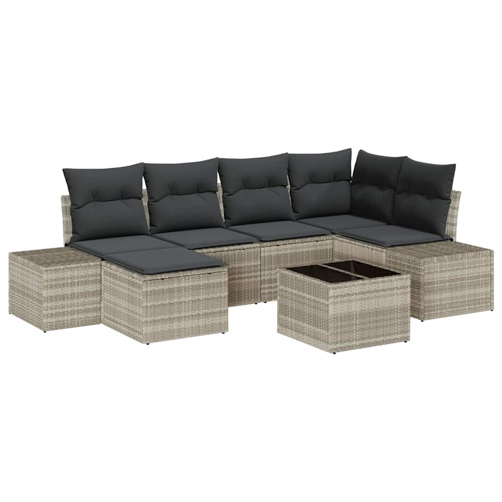 vidaXL Zestaw Sof na Ogród z poduszką 7 pcs Jasnoszary polirattan