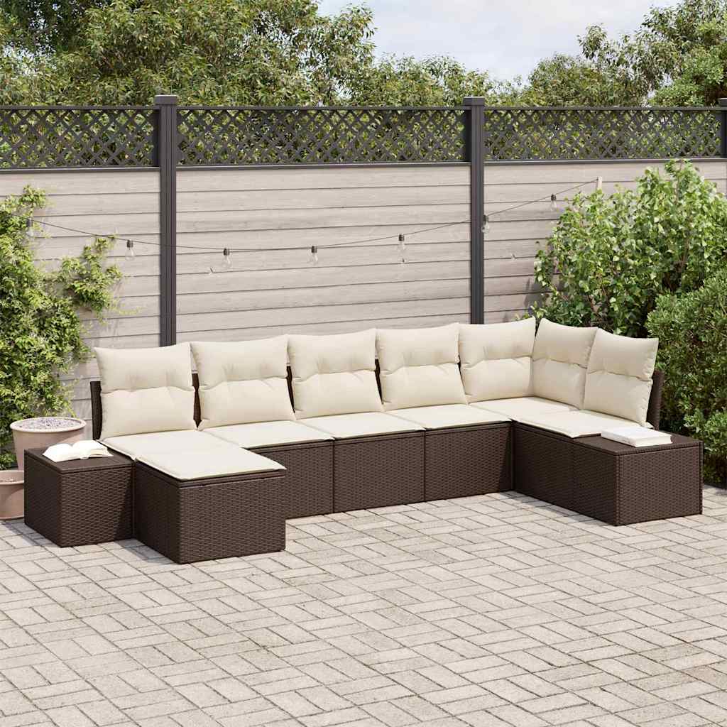 vidaXL Zestaw Sof na Ogród z poduszką 7 pcs Brązowy polirattan