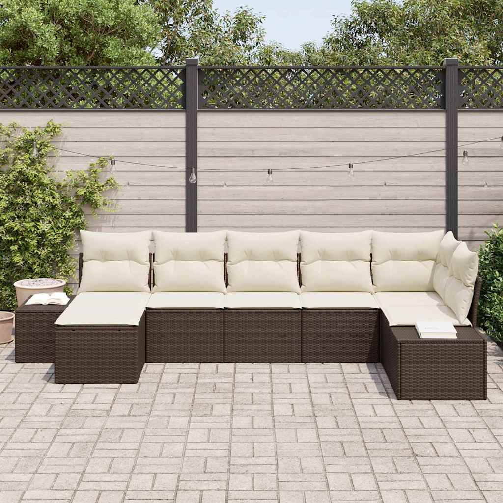 vidaXL Zestaw Sof na Ogród z poduszką 7 pcs Brązowy polirattan
