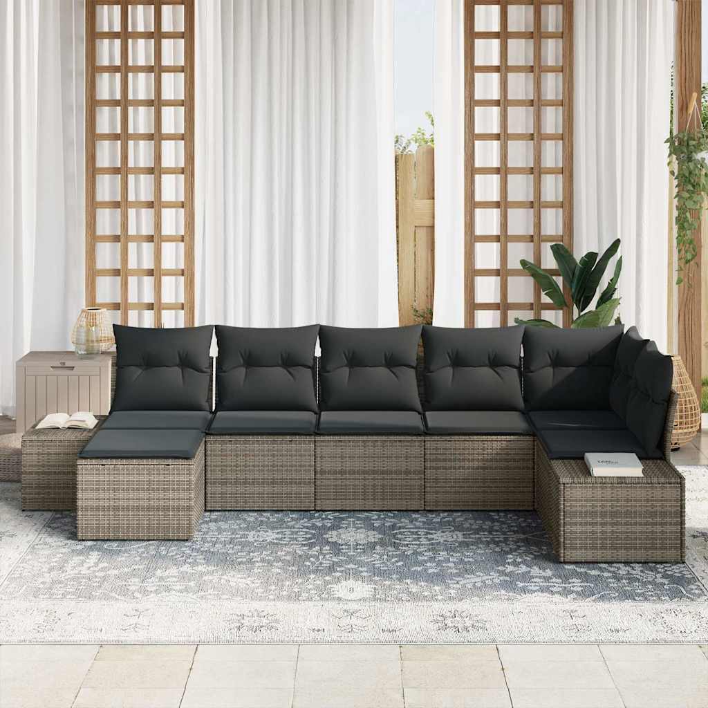 vidaXL Zestaw Sof na Ogród z poduszką 7 pcs Szary polirattan