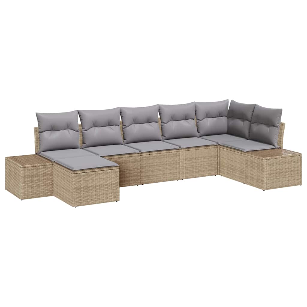 vidaXL Zestaw Sof na Ogród z poduszką 7 pcs Beżowy polirattan