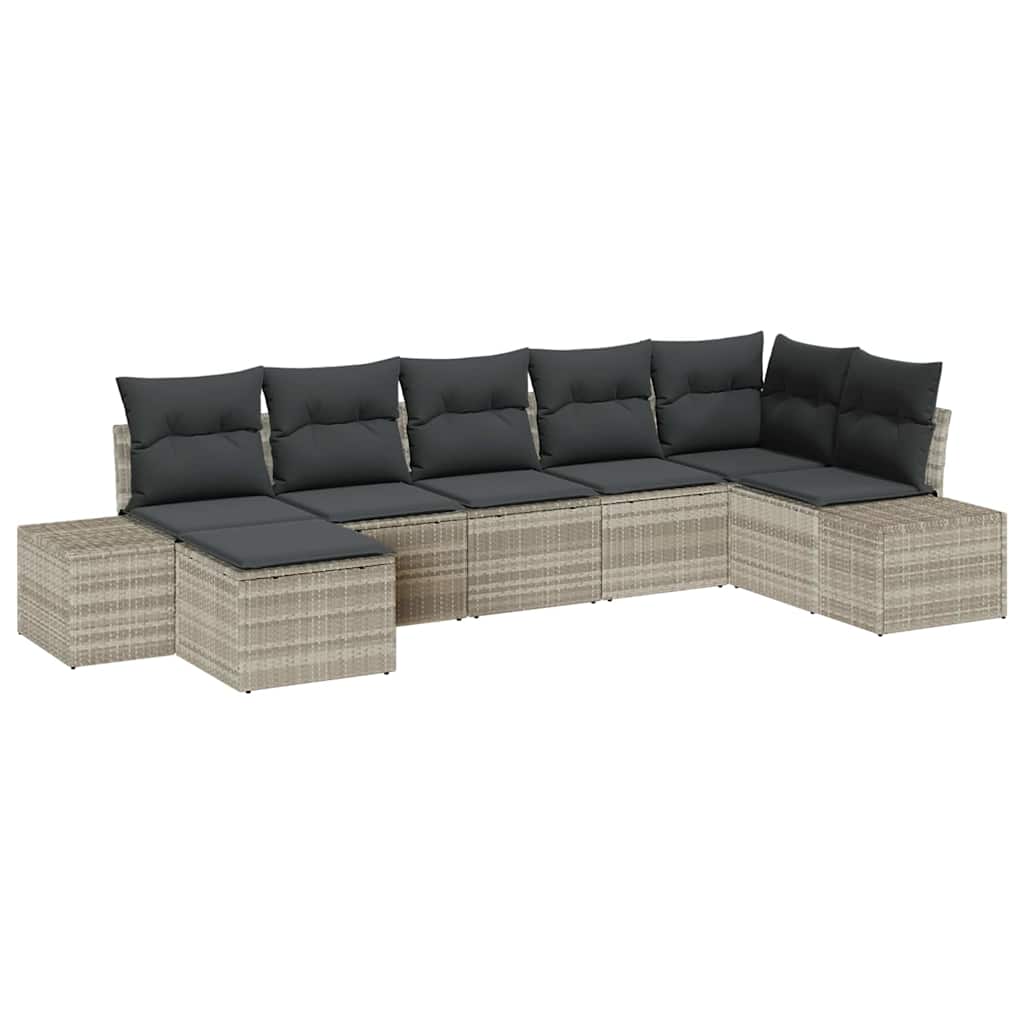vidaXL Zestaw Sof na Ogród z poduszką 7 pcs Jasnoszary polirattan