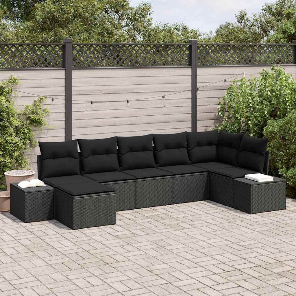 vidaXL Zestaw Sof na Ogród z poduszką 7 pcs Czarny polirattan