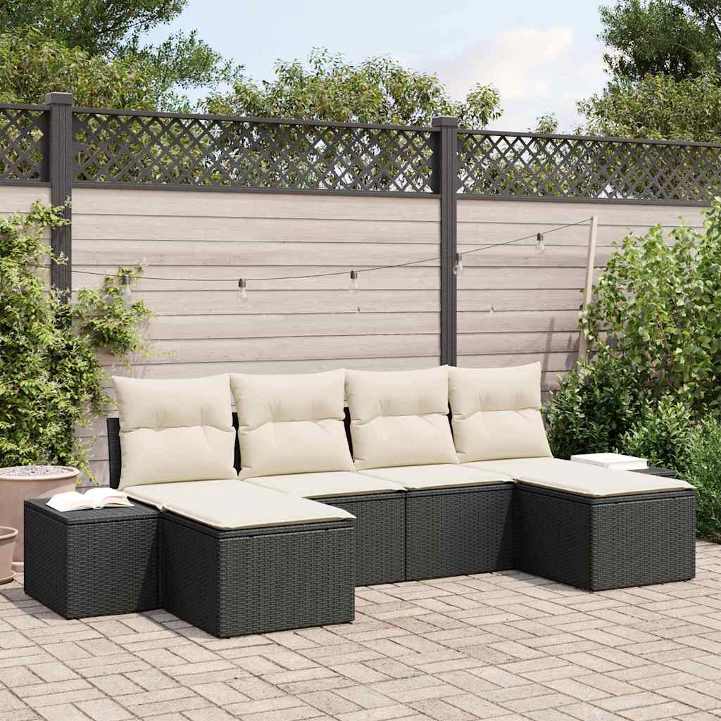 vidaXL Zestaw Sof na Ogród z poduszką 6 pcs Czarny polirattan