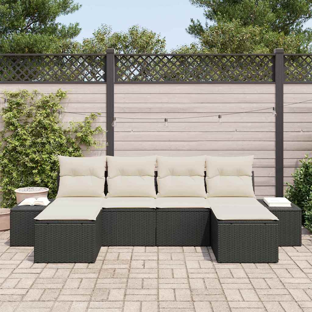 vidaXL Zestaw Sof na Ogród z poduszką 6 pcs Czarny polirattan