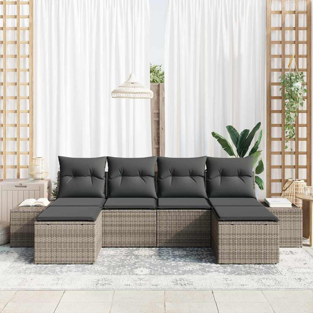 vidaXL Zestaw Sof na Ogród z poduszką 6 pcs Szary polirattan