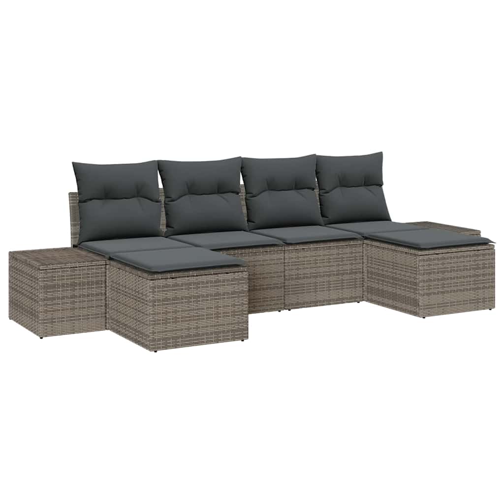 vidaXL Zestaw Sof na Ogród z poduszką 6 pcs Szary polirattan