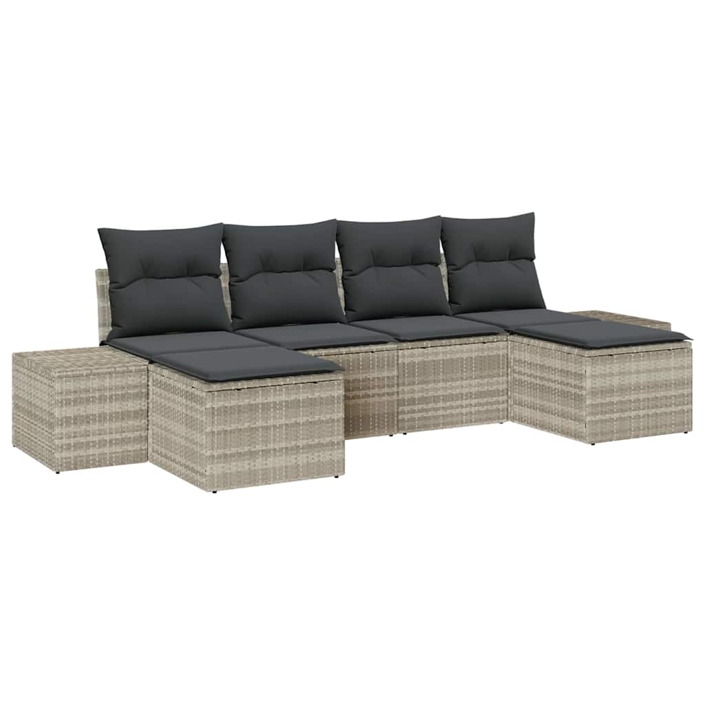 vidaXL Zestaw Sof na Ogród z poduszką 6 pcs Jasnoszary polirattan